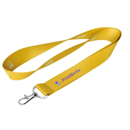 a yellow lanyard with a metal hook
