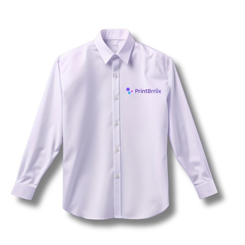 A plain white long-sleeved shirt with a purple "printbrix" logo on the left side of the chest.